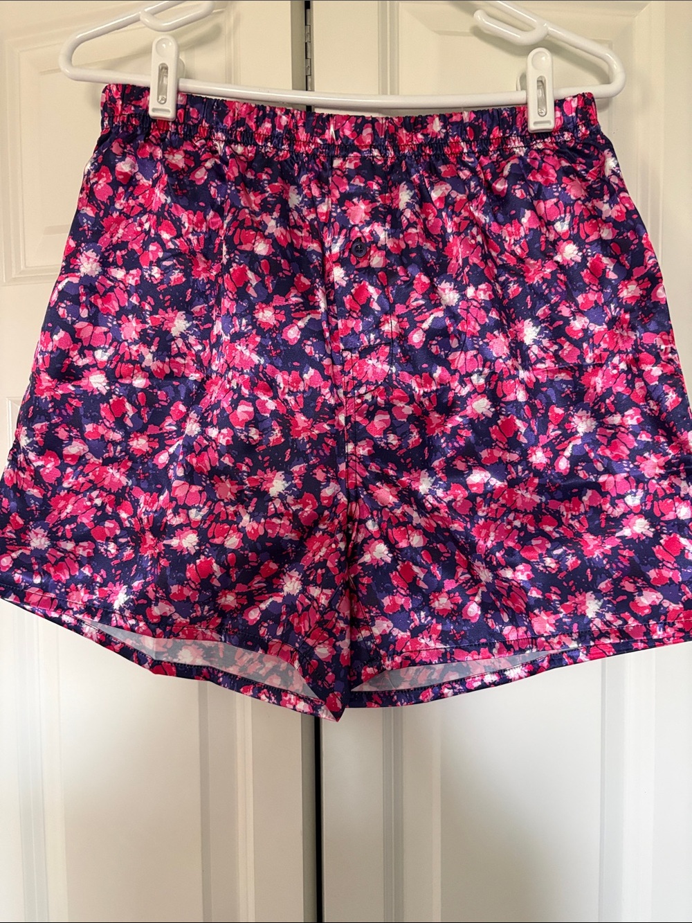 Women's Navy Floral Pink Elastic-Waist Sleep Shorts